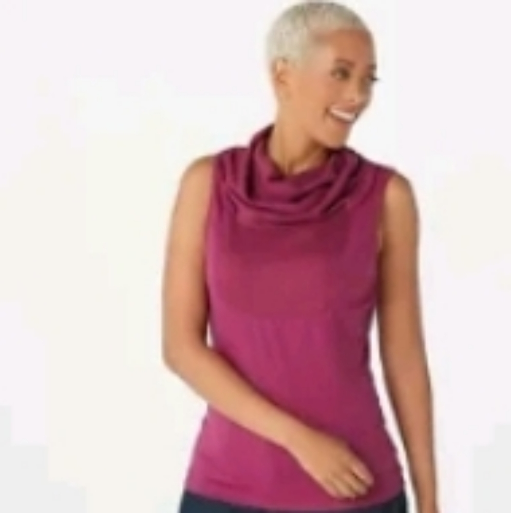 Kathleen Kirkwood fushia wine color cowl neck tank